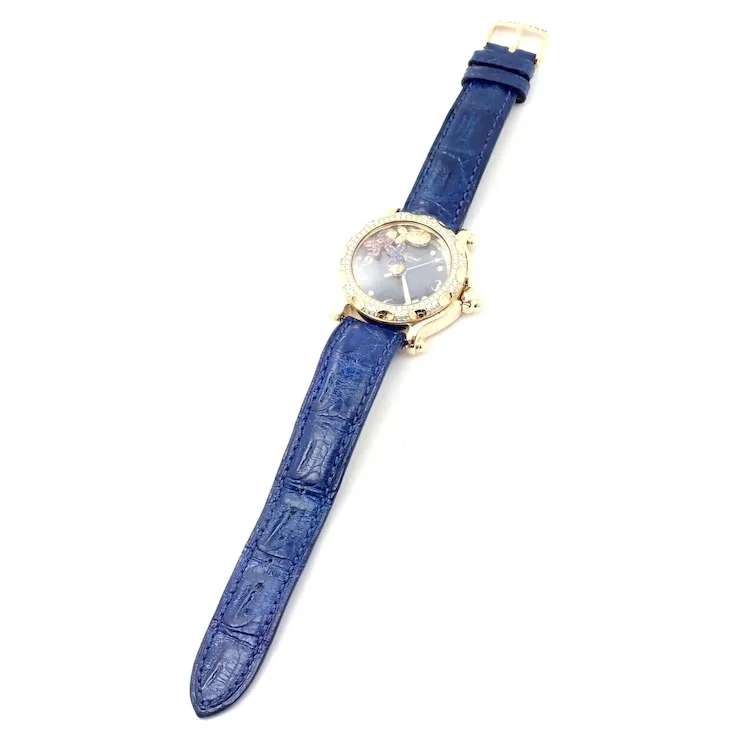 Authentic! Chopard Happy Sport Happy Beach 18k Yellow Gold Diamond 39mm Watch