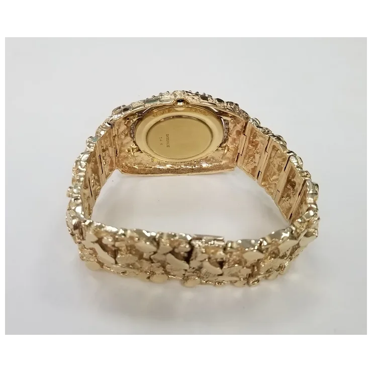 Vintage Circa 1970s 14 Karat Gold Yellow Men's "Nugget" Diamond "Louvrex" Watch