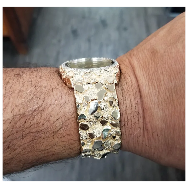 Vintage Circa 1970s 14 Karat Gold Yellow Men's "Nugget" Diamond "Louvrex" Watch
