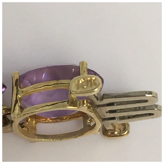 10K gold 11 mm by 9 mm 38 Ct Oval Natural Amethyst Tennis Bracelet Women 8 inch