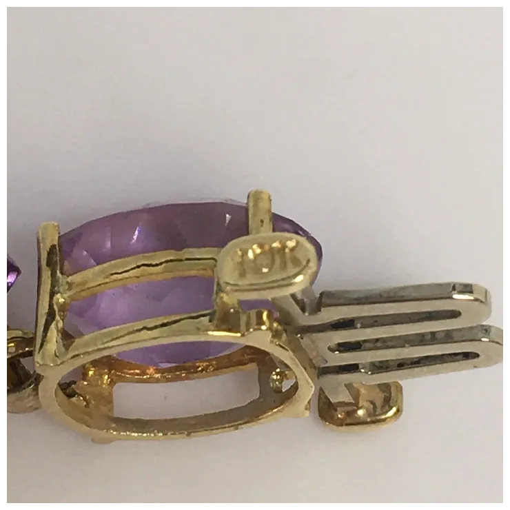 10K gold 11 mm by 9 mm 38 Ct Oval Natural Amethyst Tennis Bracelet Women 8 inch