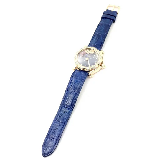 Authentic! Chopard Happy Sport Happy Beach 18k Yellow Gold Diamond 39mm Watch