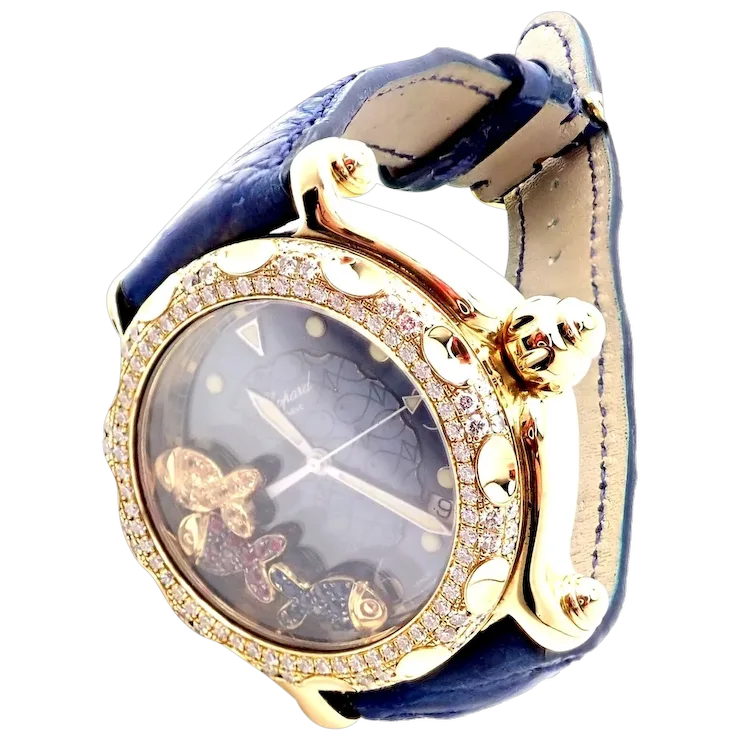 Authentic! Chopard Happy Sport Happy Beach 18k Yellow Gold Diamond 39mm Watch