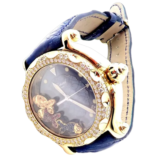 Authentic! Chopard Happy Sport Happy Beach 18k Yellow Gold Diamond 39mm Watch