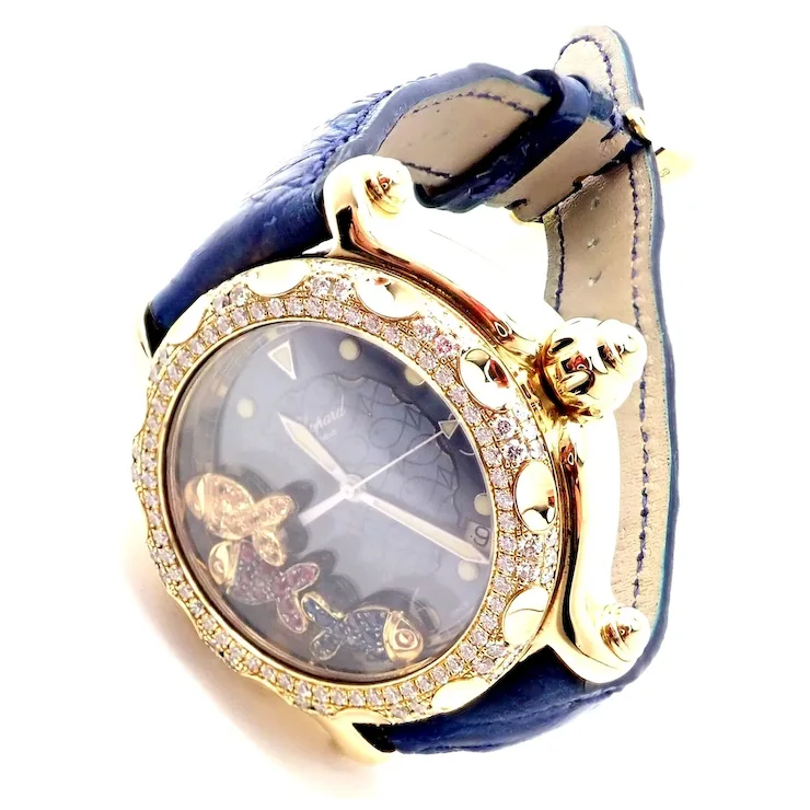 Authentic! Chopard Happy Sport Happy Beach 18k Yellow Gold Diamond 39mm Watch