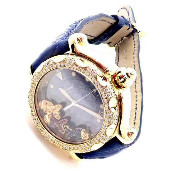 Authentic! Chopard Happy Sport Happy Beach 18k Yellow Gold Diamond 39mm Watch