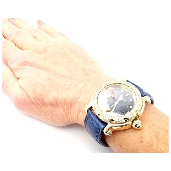 Authentic! Chopard Happy Sport Happy Beach 18k Yellow Gold Diamond 39mm Watch