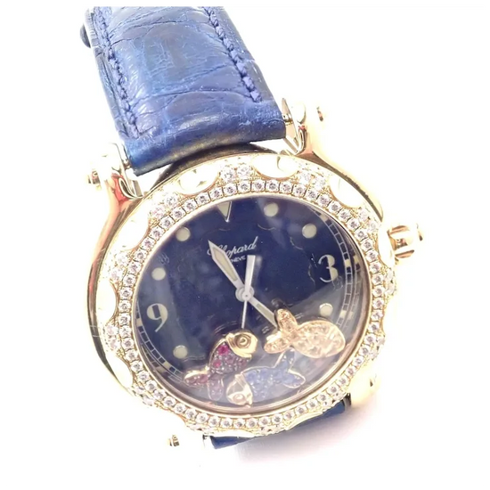 Authentic! Chopard Happy Sport Happy Beach 18k Yellow Gold Diamond 39mm Watch