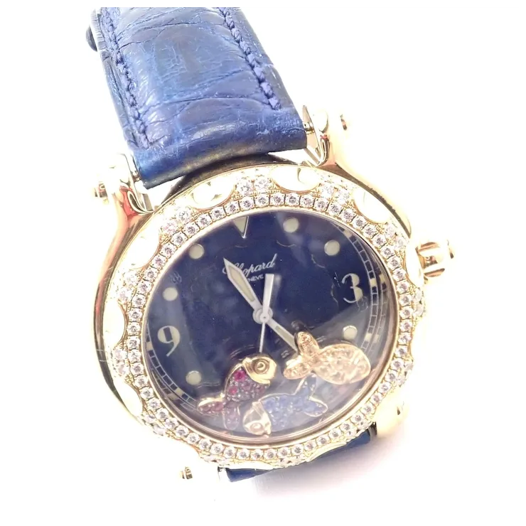 Authentic! Chopard Happy Sport Happy Beach 18k Yellow Gold Diamond 39mm Watch