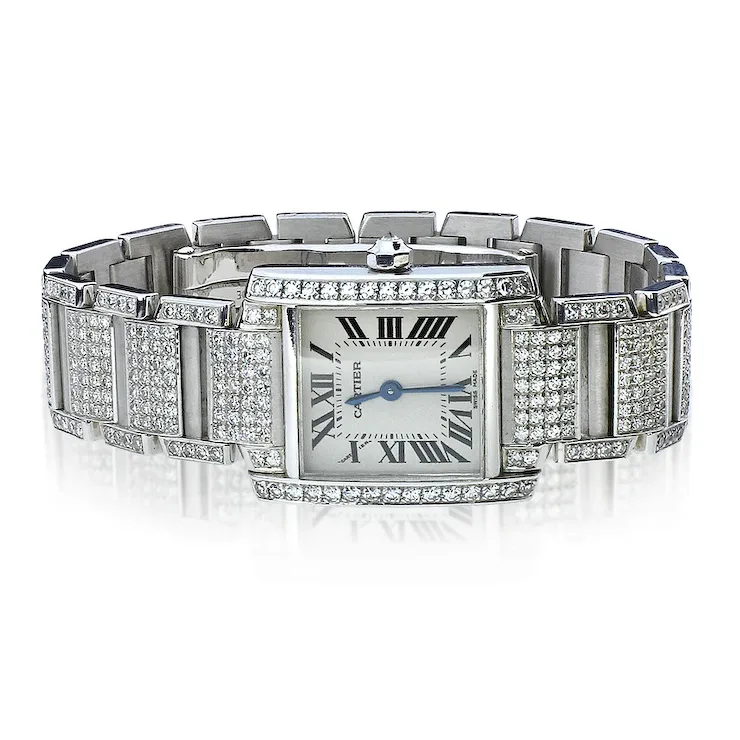 Cartier 2403 20mm Tank Le Francaise 18K White Gold 5.33ctw Diamond Watch