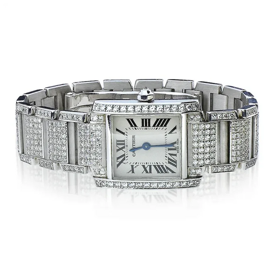Cartier 2403 20mm Tank Le Francaise 18K White Gold 5.33ctw Diamond Watch
