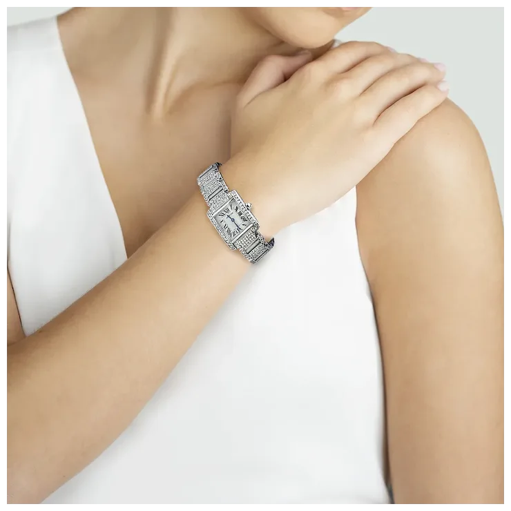Cartier 2403 20mm Tank Le Francaise 18K White Gold 5.33ctw Diamond Watch
