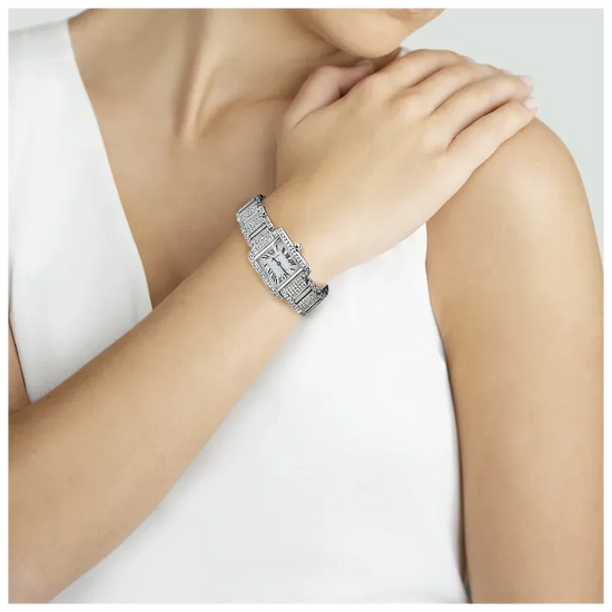 Cartier 2403 20mm Tank Le Francaise 18K White Gold 5.33ctw Diamond Watch