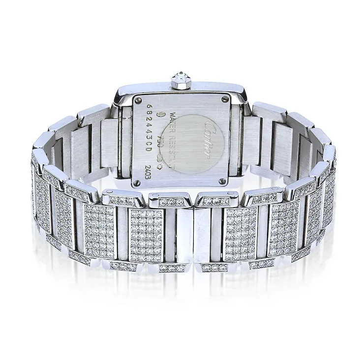 Cartier 2403 20mm Tank Le Francaise 18K White Gold 5.33ctw Diamond Watch