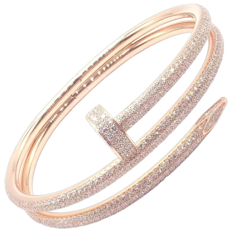 Rose gold bracelet with glittery finish on a white background
