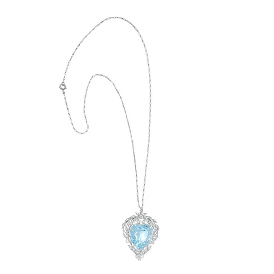 Necklace with a heart-shaped blue pendant on a white background