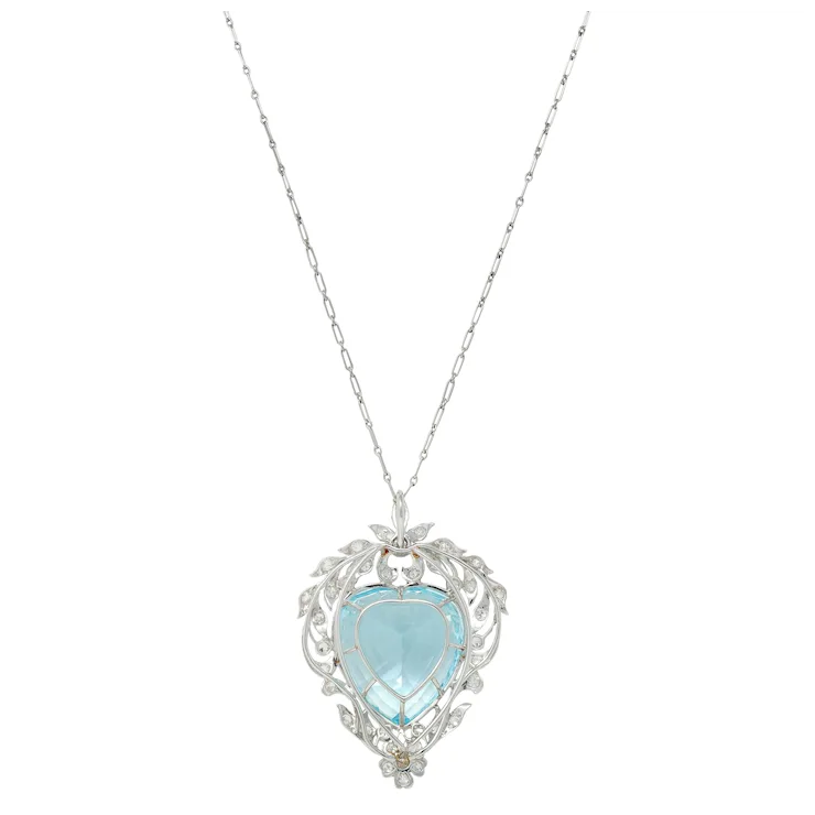 Necklace with a heart-shaped light blue pendant on a white background