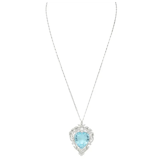 Necklace with a heart-shaped blue gemstone pendant on a white background
