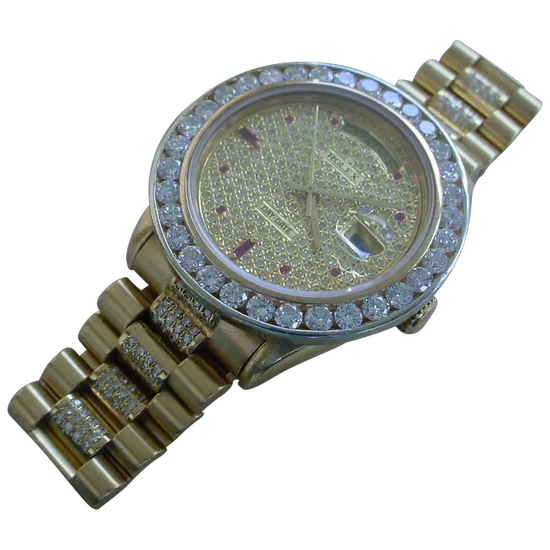 Rolex Day Date Q.S. 18038, About 8 Carats in Diamonds, 5 Carat Diamond Bezel.