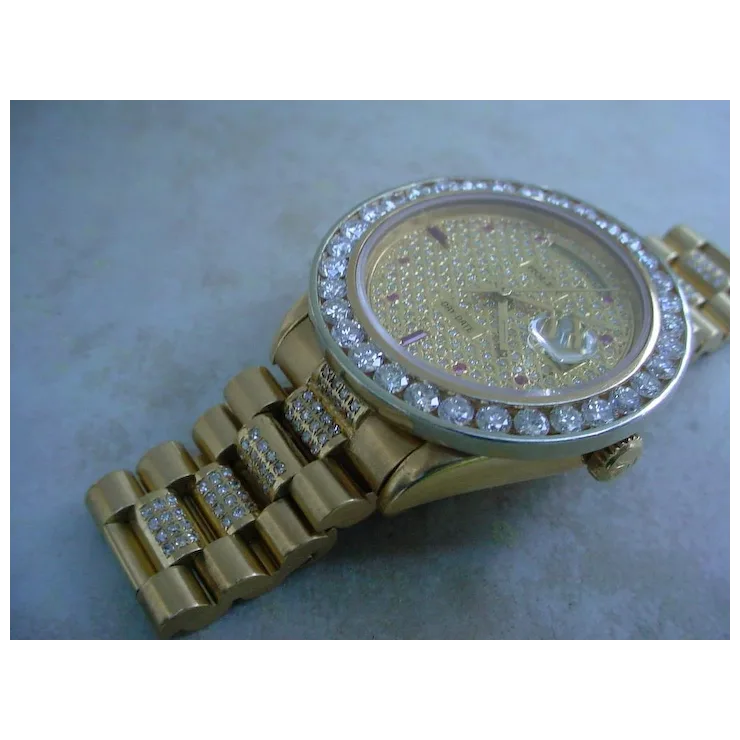 Rolex Day Date Q.S. 18038, About 8 Carats in Diamonds, 5 Carat Diamond Bezel.
