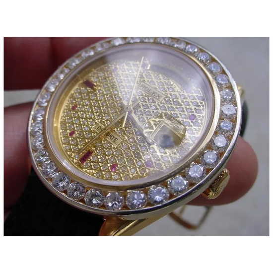 Rolex Day Date Q.S. 18038, About 8 Carats in Diamonds, 5 Carat Diamond Bezel.