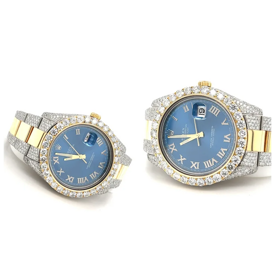 Rolex Mens 42mm Blue Face Roman Numeral Dial With Diamond Bezel and Bracelet