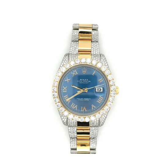 Rolex Mens 42mm Blue Face Roman Numeral Dial With Diamond Bezel and Bracelet
