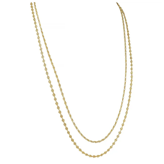 Gold chain necklace on a white background