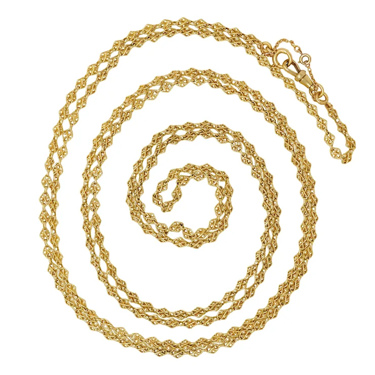 Gold chain necklace on a white background