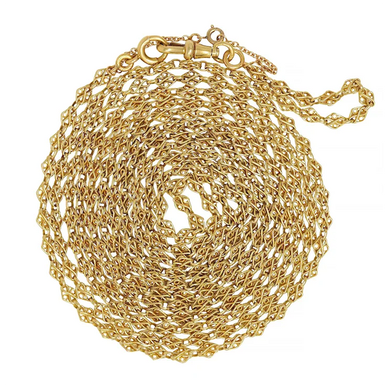 Gold chain necklace on a white background