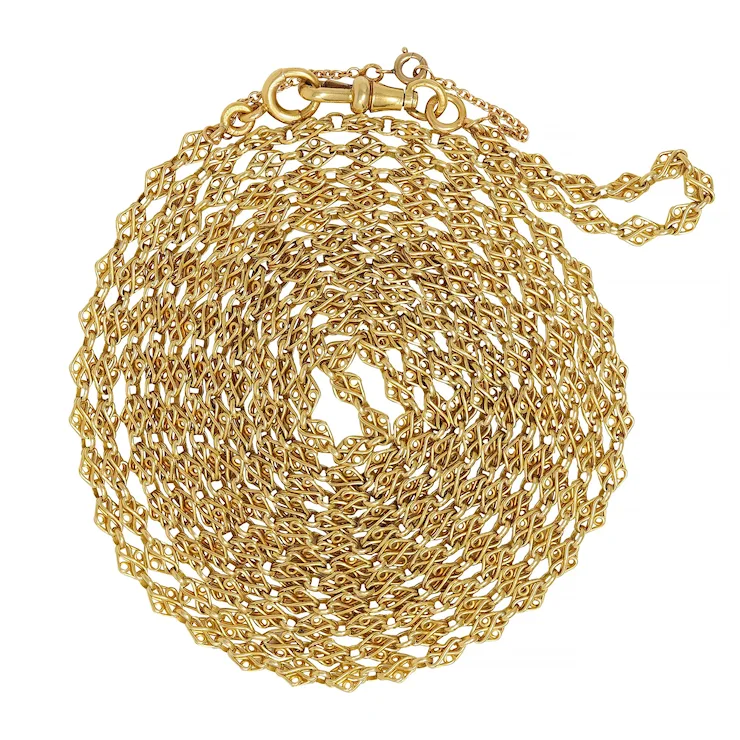 Gold chain necklace on a white background