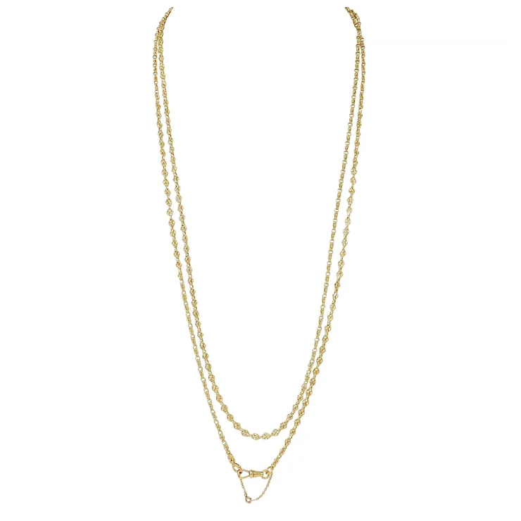 Gold necklace on a white background