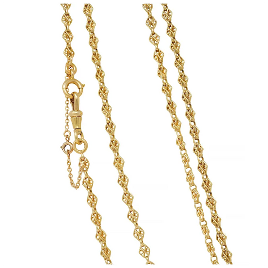 Gold chain necklace on a white background