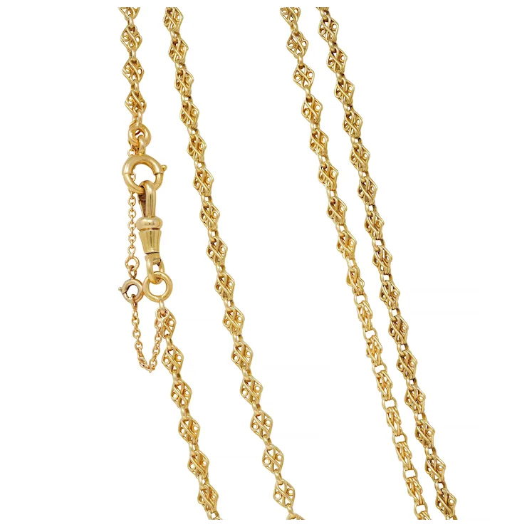 Gold chain necklace on a white background