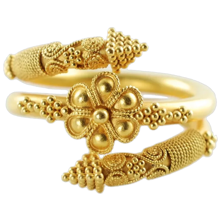 Vintage 22K Yellow Gold Byzantine Rosette Coil Ring with Granulation and Wire Wrapped Detail