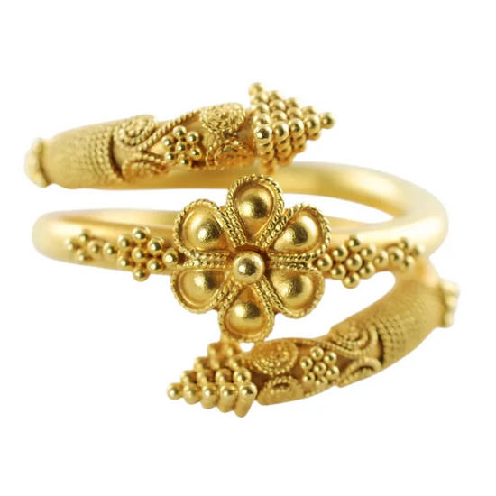 Vintage 22K Yellow Gold Byzantine Rosette Coil Ring with Granulation and Wire Wrapped Detail