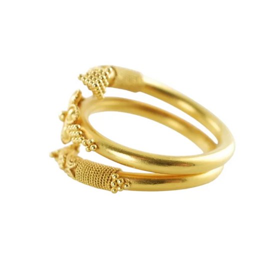 Vintage 22K Yellow Gold Byzantine Rosette Coil Ring with Granulation and Wire Wrapped Detail