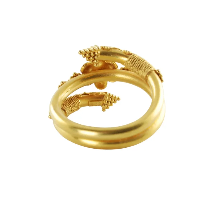 Vintage 22K Yellow Gold Byzantine Rosette Coil Ring with Granulation and Wire Wrapped Detail