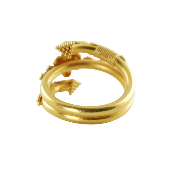 Vintage 22K Yellow Gold Byzantine Rosette Coil Ring with Granulation and Wire Wrapped Detail