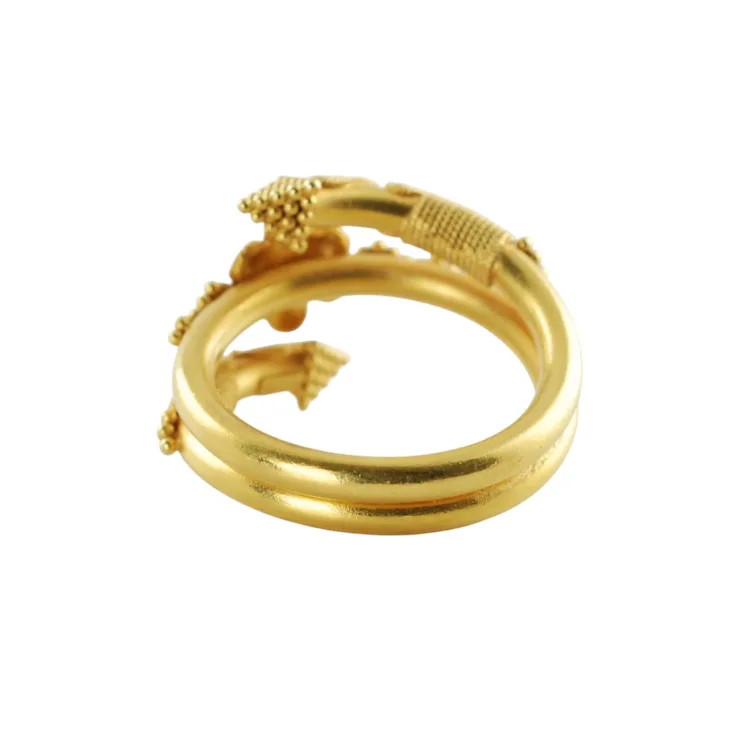 Vintage 22K Yellow Gold Byzantine Rosette Coil Ring with Granulation and Wire Wrapped Detail