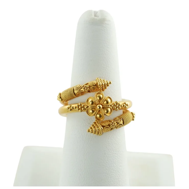 Vintage 22K Yellow Gold Byzantine Rosette Coil Ring with Granulation and Wire Wrapped Detail
