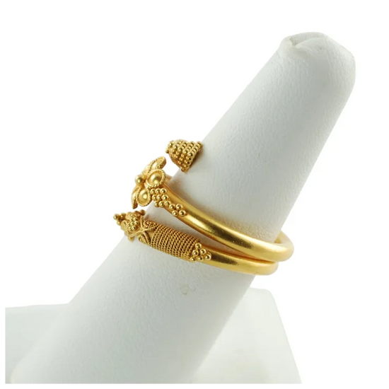 Vintage 22K Yellow Gold Byzantine Rosette Coil Ring with Granulation and Wire Wrapped Detail