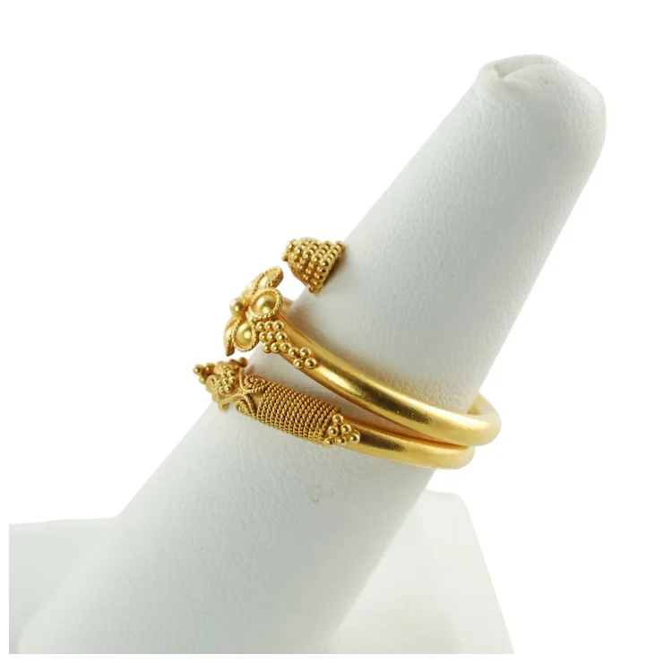 Vintage 22K Yellow Gold Byzantine Rosette Coil Ring with Granulation and Wire Wrapped Detail