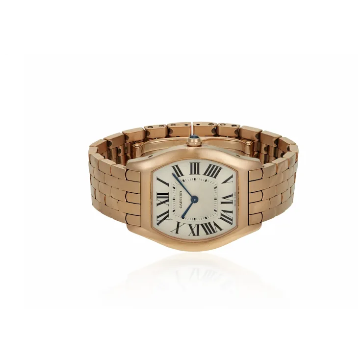 Vintage Cartier 31mm Tonneau-shaped Ladies Watch in 18K Rose Gold