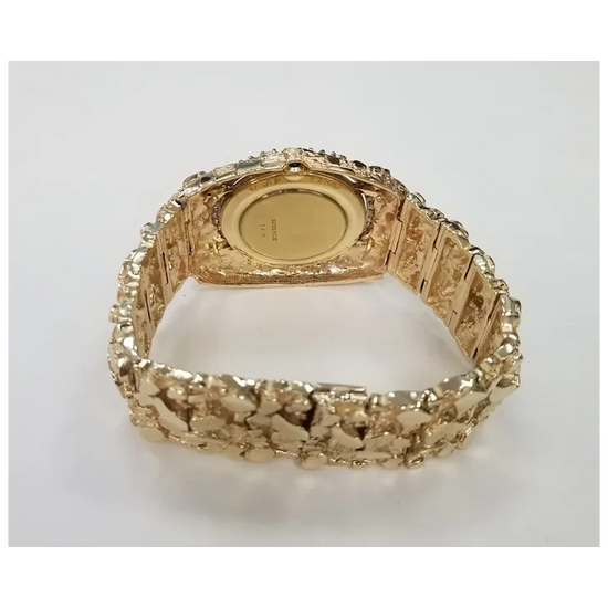 Vintage Circa 1970s 14 Karat Gold Yellow Men's "Nugget" Diamond "Louvrex" Watch