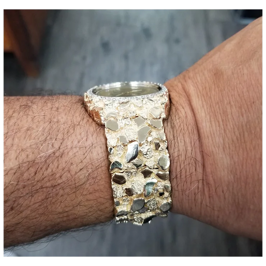 Vintage Circa 1970s 14 Karat Gold Yellow Men's "Nugget" Diamond "Louvrex" Watch